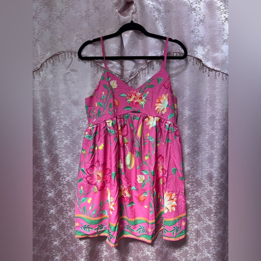 SHEIN Hot Pink Tropical Floral Sundress